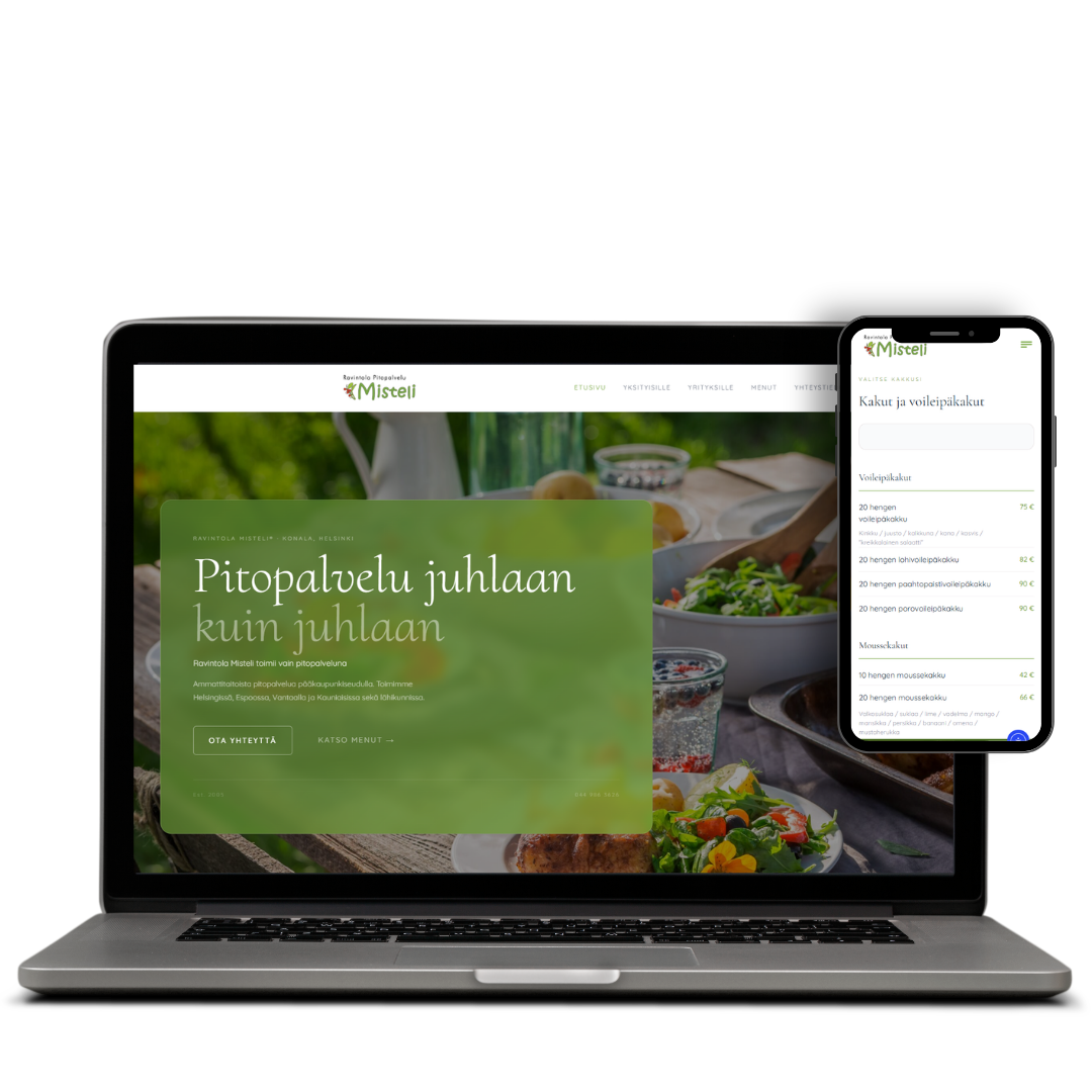 Ravintola Misteli: verkkosivut eri laitteilla