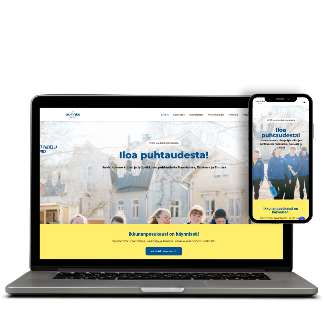 Aurinkopalvelut – verkkosivuston esikatselu