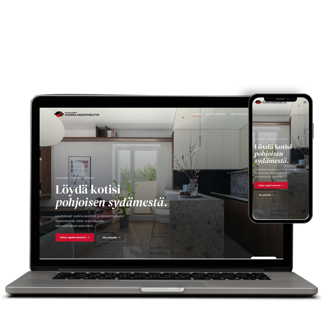 Roivv.fi-verkkosivusto MacBook- ja puhelinmockupissa